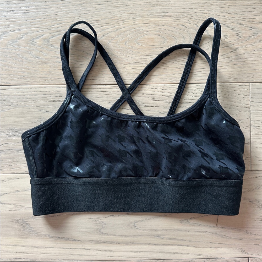 The Noli Shop Noli Yoga Houndstooth High-Waisted Sports Bra Black Size XS